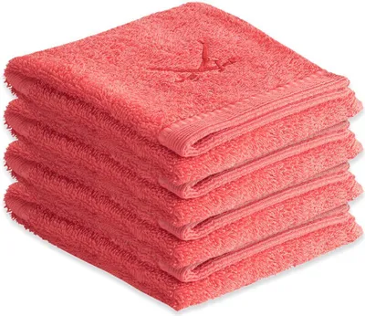 Produktbild von Sansibar Gästehandtücher Gästetücher 4er Set Frottier-Serie "Classic" (Set, 4-tlg), hot coral, mit hochwertiger Sansibar Säbel-Stickerei, pflegeleicht