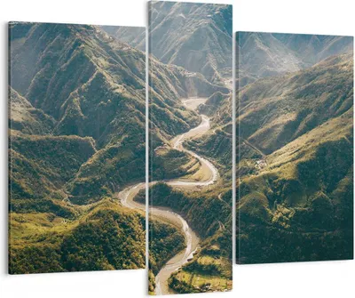 Produktbild von Bild auf Leinwand - Leinwandbild - 3 Teile - Berge Weg Wald - 95x80cm - Wand Bild - Wanddeko - Wandbilder - Leinwanddruck - Bilder - Wanddekoration - Leinwand bilder - Wandbild - CB95x80-4700