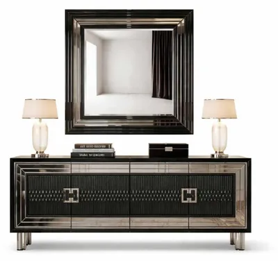 Image de Buffet élégant avec miroir. Meuble de rangement moderne pour salle à manger