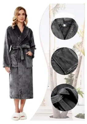 Produktbild von Damen Fleece Morgenmantel in Flauschig Lang mit Taschen