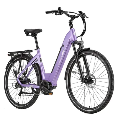 Image de Vélo électrique de 28 pouces, moteur central, 70 Nm de couple, batterie 18 Ah, vélo électrique, vélo électrique de randonnée, vélo électrique pour femmes, pédalier électrique, vélo électrique urbain, capteur de couple, couleur violette