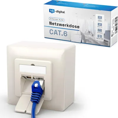 Produktbild von hb-digital LAN Dose CAT 6 Netzwerkdose Aufputz / Unterputz 2 x RJ45 RAL9010