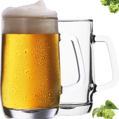 Produktbild von PLATINUX Bierseidel mit Henkel aus Glas Set 2-Teilig 500ml (max. 580ml) Bierkrug Bierkrüge Biergläser 0,5L Maßbierkrug