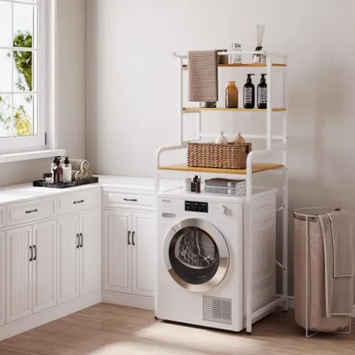 Produktbild von Waschmaschinenregal mit 3 Ebenen und schwarzem Stahl