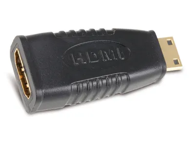 A black HDMI adapter with gold-plated connectors, shown on a white background.
