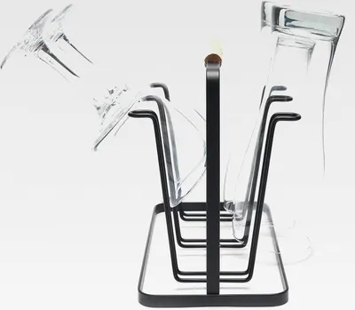 Produktbild von Abtropfhalter für Gläser – Abtropfhalter für Flaschen – Abtropfbrett-Organizer – Schwarz pulverbeschichteter Stahl