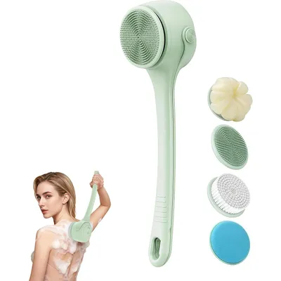 Produktbild von 4-in-1 Elektrische Duschbürste–Wasserdichte, 360°-Rotation, Wiederaufladbare Peelingbürste mit 4 Bürstenköpfe,1200 mAh, 2 Geschwindigkeitsstufen, Grün