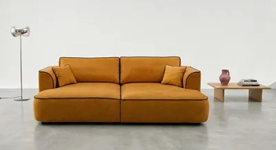 Produktbild von BIGSOFA COZI, Gelb mit dunkelblauem Keder, Matt Velvet