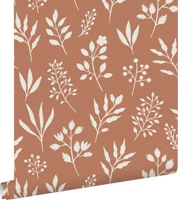 Productafbeelding van ESTAhome behang bloemmotief in Scandinavische stijl terracotta en wit 53 cm x 10.05 m