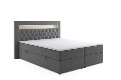 Produktbild von Boxspringbett PARIS mit LED und Bettkasten 180 x 200 cm Webstoff Anthrazit Bett Bettkasten