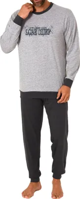 Produktbild von Herren Pyjama langarm Schlafanzug mit Bündchen und mit Frontprint - 212 101 10 903 ; grau , 56