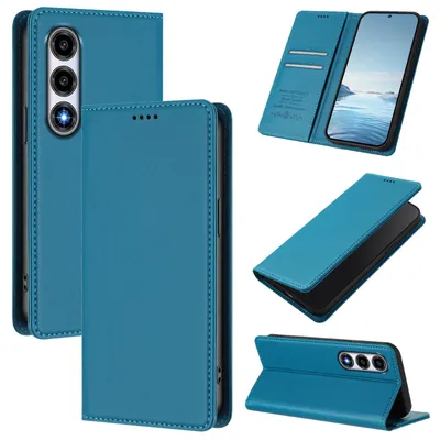 Produktbild von Handyhülle für ZTE Blade A77 5G, Kunstleder Klapphülle Stoßfeste Magnetische Hülle mit Ständer Blau