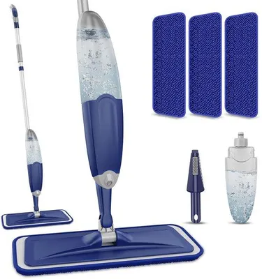 Productafbeelding van Ibenzoa® Spraymop 635 ml – 2-in-1 vloerwisser met spuitfunctie, 3 wasbare microvezeldoeken, 360° draaikop, aluminium steel geschikt voor parket en tegels