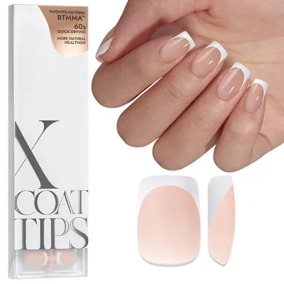 Immagine prodotto di Unghie finte corte, forma quadrata, effetto francese, gel morbido, 15 misure, colore beige, confezione da 20