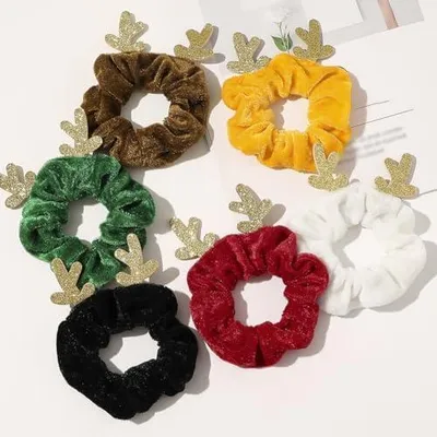 Produktbild von Weihnachtliche Samt-Haargummis für Pferdeschwänze, elastische Haarbänder und Haarschmuck für Damen und Mädchen, 4 Stück