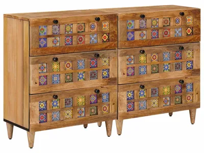 Obrázok produktu pre vidaXL Komoda, 2 ks, prírodná, 60 x 33 x 75 cm, masívne mangové drevo