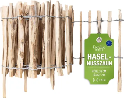 Produktbild von Creative Home Staketenzaun 35cm hoch und 2m lang | Haselnusszaun Lattenabstand 3-4 cm
