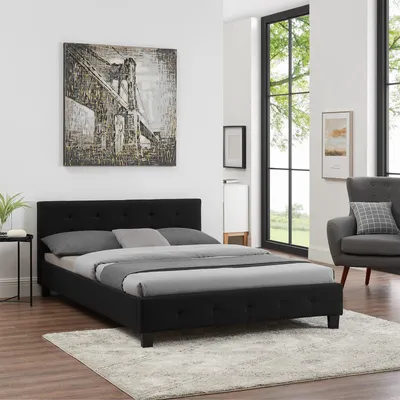 Produktbild von Polsterbett IOWA Bettgestell 140 x 200 cm Doppelbett Designbett inklusive Lattenrost Textilbezug in schwarz