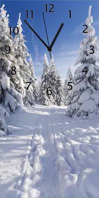 Produktbild von Wallario Design Wanduhr bedruckt, Größe 30 x 60 cm, Motiv: Wanderweg im Schnee