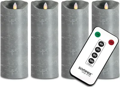 Produktbild von 4er Set Sompex Flame LED Echtwachskerze grau 8x23cm mit Fernbedienung