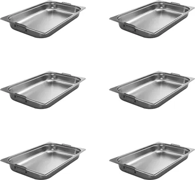 Produktbild von AcMax 6 Stück GN 1/1 Gastronormbehälter GN-Behälter Edelstahl 8,5 Liter Tiefe 65mm  FALLGRIFF