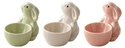 Eierbecher-Set aus Keramik mit Hasenmotiv, 3 Stück
