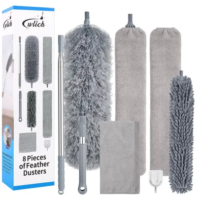 Produktbild von Staubwedel Set - Waschbar aus Mikrofaser und Chenille - Mit ausziehbarer Teleskopstange