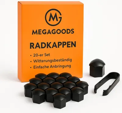 Produktbild von 20er Set Radmutterkappen 17 19 21 mm Schwarz Kunststoff DE.