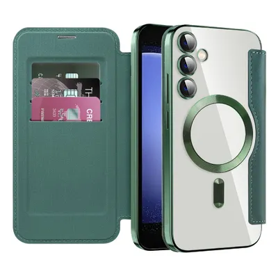 Immagine prodotto di Custodia per Samsung Galaxy S23 FE compatibile con MagSafe, custodia trasparente con portacarte, custodia in pelle con protezione della fotocamera verde