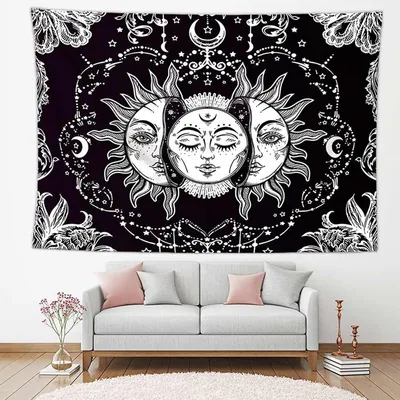 Produktbild von Wandteppich 150 x 200 cm - Psychedelisches Mandala - Tarot-Wandteppich - Wanddekoration für das Schlafzimmer - Nachhaltiges Polyester - Atmungsaktiv und hautfreundlich - Wandgestaltung