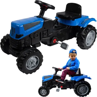 Image de MalPlay Pilsan : grand tracteur, véhicule à pédales XXL bleu, véhicule jouet supportant jusqu'à 50 kg, transmission par chaîne précise et siège réglable, pour les enfants à partir de 3 ans