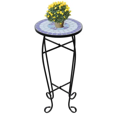 Produktbild von vidaXL Mosaik Beistelltisch Blau-Weiß aus Eisen & Keramik, Ø 30 cm, H 60 cm, wetterfest, robust, für Garten, Balkon, Terrasse, nicht kältebeständig.