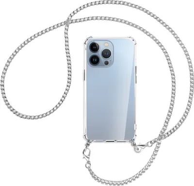 Produktbild von Handykette Backcover-Schutzhülle mit Band (Metall silberfarben) für Apple iPhone 13 Pro Max - silberfarbene Kette