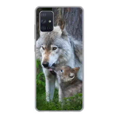 Produktbild von MuchoWow® Handyhülle Schutzhülle Hülle für Samsung Galaxy A71 Wolf - Moos - Wald - Welpe Silikon Softcase Handy Hülle - Kartenbesitzer