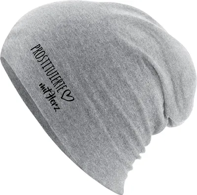 Produktbild von Huuraa Beanie Prostituierte mit Herz Heather Grey One Size Baumwolle und Elasthan Mütze Geschenkidee