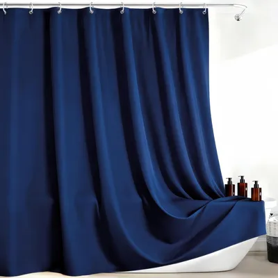 Zdjęcie produktu dla Omgoods - Zasłona prysznicowa, wodoodporna i antybakteryjna, z haczykami, ciemnoniebieska, 180 x 200 cm
