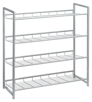 Produktbild von Schuhregal SYSTEM Schuhständer Schuhablage mit 4 Fächern für ca. 16 Paar Schuhe, 81 cm breit, Metall silber lackiert