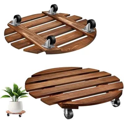 Image de 2 rouleaux de transport en bois avec roues - Rouleaux de transport robustes pour l'intérieur et l'extérieur