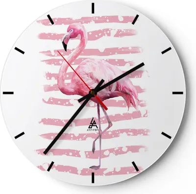 Produktbild von Wanduhr - Rund - Glasuhr - Flamingo Vogel Wasser - 30x30cm - Schleichendes Uhrwerk - Lautlos - zum Aufhängen bereit - Dekoration Modern - Wanddekoration aus Glas - C3AR30x30-3938