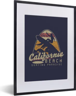 Produktbild von MuchoWow® MuchoWow® Gerahmtes Poster Vintage - Surfen - Surfbrett 30x40 cm - Poster mit zchwarzem Bilderrahmen - Wandposter Schlafzimmer