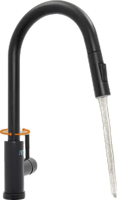 Produktbild von 360° drehbarer Wasserhahn, LED-Temperaturanzeige, langlebiger Edelstahl, schwarz