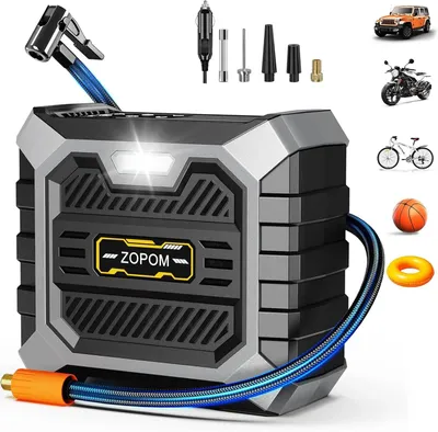 Image de Compresseur d'air - Pompe pour pneus de voiture et pompe portable - 150 psi - Gris