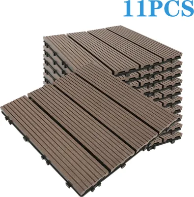 Produktbild von 11 Stück WPC Terrassenfliesen Terrassendielen Fliese Klickfliesen in Holzoptik Bodenbelag Braun