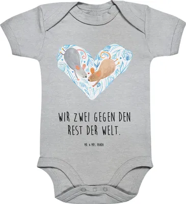 Produktbild von Mr. & Mrs. Panda Organic Babybody Mäuse Herz 3. - 6. Monat - Heather Grey - Geschenk, Strampler Baby, Freundin, Liebesbotschaft, glücklich, babykleidung body, für Immer
