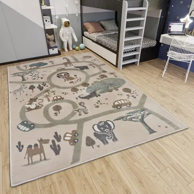 Kindertapijt mit Tiermotiv, 160 x 235 cm, rechteckig, creme-braun-grau