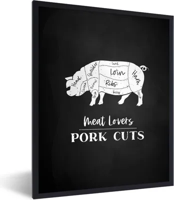 Produktbild von MuchoWow® Gerahmtes Poster Schwein - Fleisch - Küche 60x80 cm - Poster mit Schwarzem Bilderrahmen Wandposter Rahmen Foto Bilder - Premium - Wanddeko Wohnzimmer