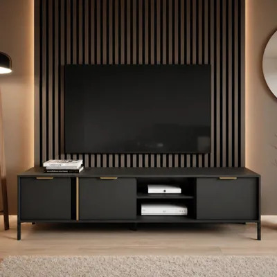 Productafbeelding van Lage TV-kast VALDI, 203 cm, antraciet, met gouden metalen poten