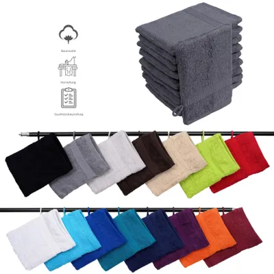 Produktbild von 10er Set Frottee Waschhandschuhe Elegance 16x21 cm 100% Baumwolle 500 gsm Waschhandschuh anthrazit