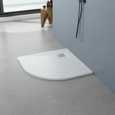 Produktbild von Viertelkreis Duschwanne Brausewanne Duschtasse SMC Duschwannen Rutschfest Steinoptik Weiß für Runddusche 90 x 90 cm