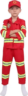 Produktbild von Kinder Jungen Feuerwehrmann Kostüm Gr. 100 Cm Feuerwehrkostüm Uniform Officer Cosplay Fasching Karneval Verkleidung